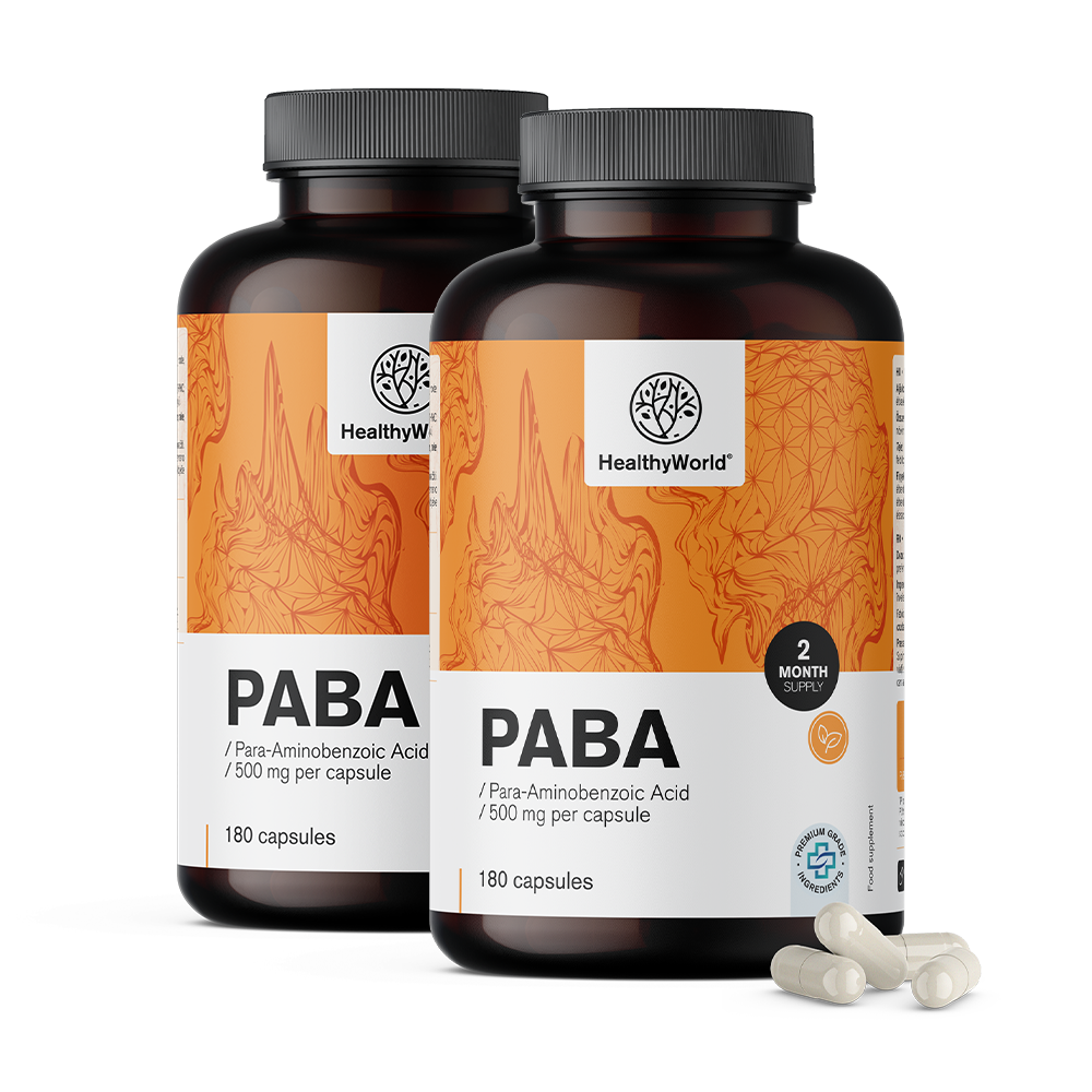 PABA 500 mg. Περιγραφή προϊόντος συμπληρώματος διατροφής.