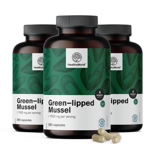 3x Πράσινο χειλικό μύδι 1500 mg, συνολικά 1080 κάψουλες