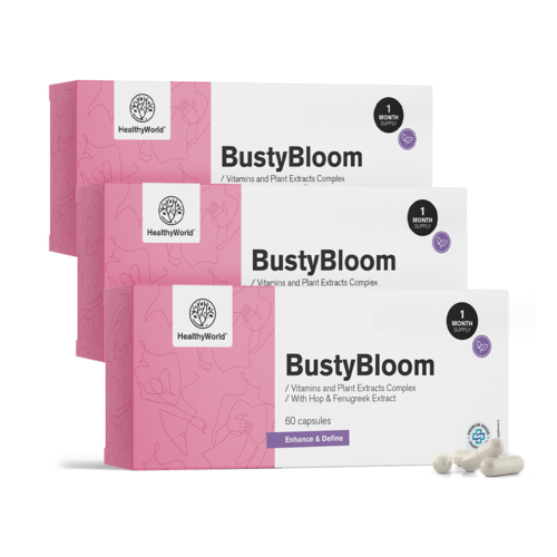 3x BustyBloom – σύμπλεγμα βιταμινών και φυτικών εκχυλισμάτων, συνολικά 180 κάψουλες